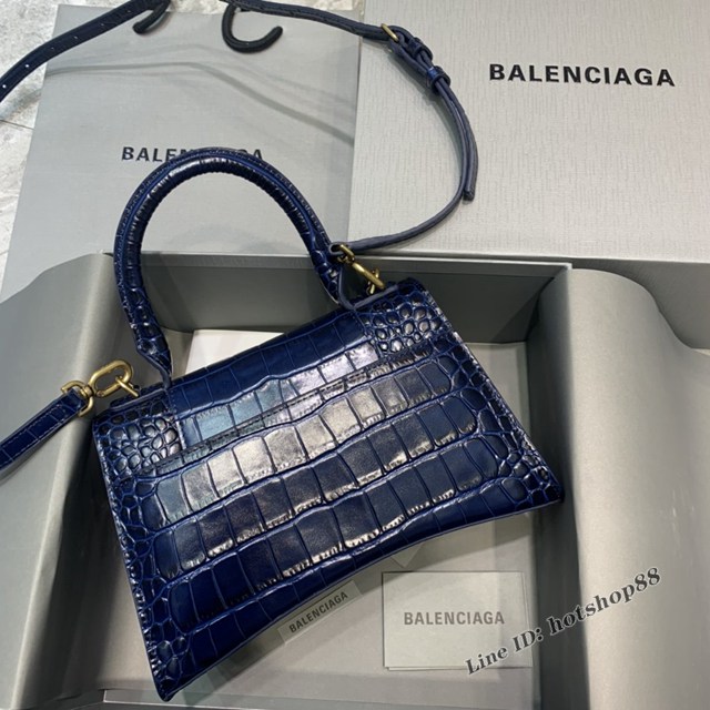 Balenciaga專櫃新款小號手提肩背女包原單沙漏包 巴黎世家海軍藍鱷魚沙漏包 fyj1405